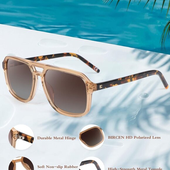 Women Polarized Acetate Sunglasses Square Aviator UV Protection Trendy Travel Be - Picture 6 of 6